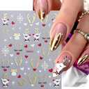 2 x Christmas Nail Stickers Decals - 3D Reindeer, Snowflakes, Santa Hat Designs with Gold, Silver, Green & Red Foil Embossed Effect, 4 Sheets for Holiday Nail Art