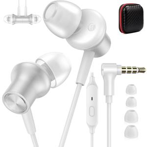 Noise Isolating Wired Earbuds for Chromebook Laptop PC, Ear Buds Wired with 3.5mm Plug in Audio Jack Mic/Mute HiFi Stereo Wire Headphone Corded Earphones for Kindle Fire/Switch School, Silver
