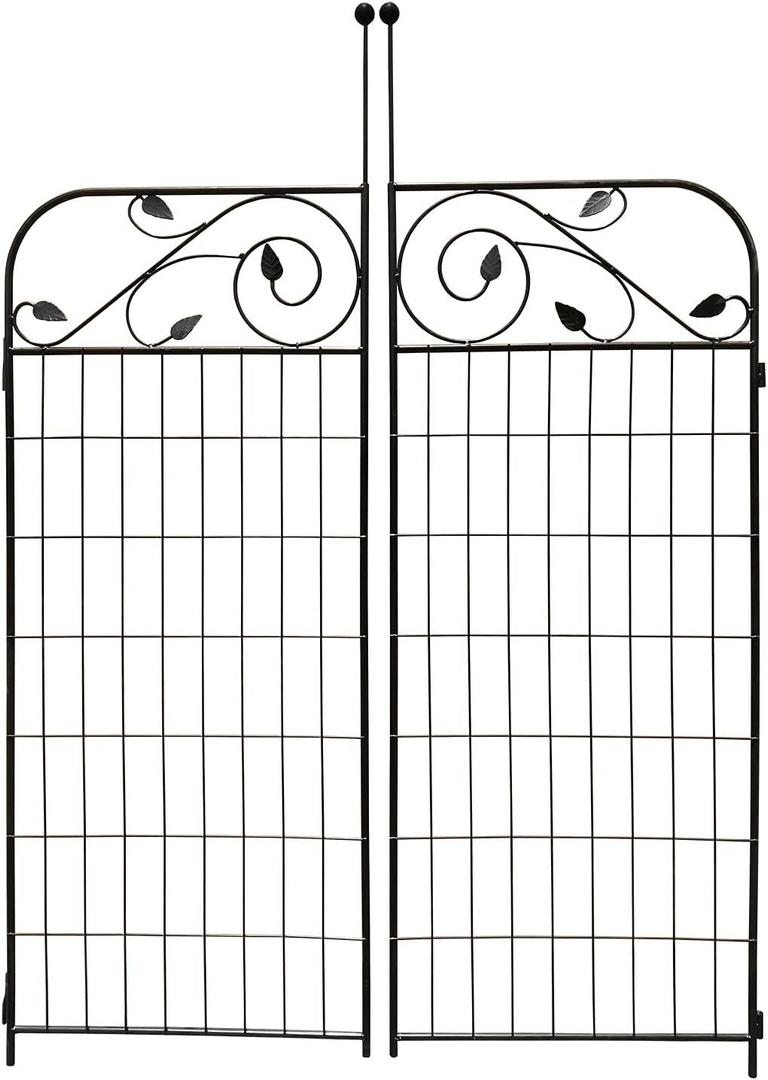 3 Pack Black Coated Steel Decorative Garden Fence Gate 8 Leaves, 44 Inches x 36 Inches