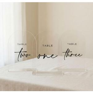 Clear Wedding Table Numbers 1-10 with Stands, 5x7 Inch Clear Arched Table Sign with Raised Black Numbers, Acrylic Arch Table Numbers for Wedding Reception, Party, Banquet and Event