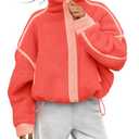 Panadila Womens Fleece Zip Up Jacket Fuzzy Sherpa Jacket Casual Teddy Coats Winter Outerwear with Pockets (Coral Pink Combo,L)