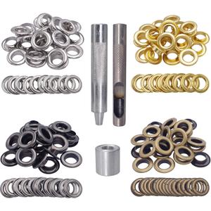 Wolfride 100 Sets Brass Grommet kit 10mm 3/8" Inside Diameter Canvas Fabric Grommet Kit Tarp Eyelet kit (4 Colors)
