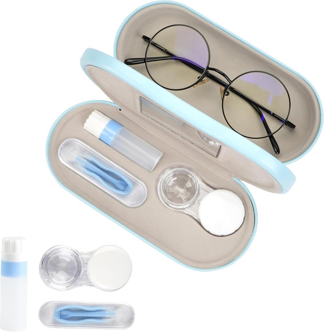 Eyeglass Case Double Sided Travel Size Cute Portable Contact Lens Box 2 in 1 Multifunction With Tool for Daily Outdoor Office