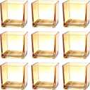 Square Glass Vases Set of 9, 4"x 4"x 4" Flower Vases for Centerpieces, Amber Glass Vase for Flowers, Small Vase for Wedding, Party, Home Office Decoration