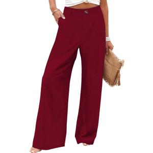 Fooullaide Women High Waist Wide Leg Palazzo Dressy Work Pants with Pocket | Breathable, High Waist, Summer Flowy Slacks, Casual Loose Fit Trousers, for Street, Work Beach Vacation Resort Wear (M)