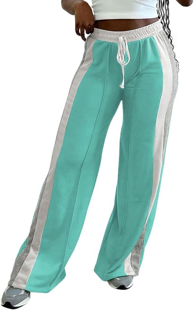 PINSV Women's Wide Leg Sweatpants Baggy Lounge Pants Active Joggers Striped Track Pants