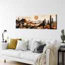 Boho Cactus Wall Art Mid Century Modern Wall Decor for Living Room Beige Geometric Minimalist Picture Abstract Mexican Desert Botanical Mountain Sun Painting Artwork Bedroom Home Decorations 14x48"