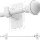 ENJOYBASICS No Drill Curtain Rods for Window 28 to 48 Inches, 5/8 Inch Diameter Renter Friendly Drapery Rod with Adhesive Brackets without Drilling, Adjustable from 27 to 52 Inches, White