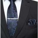 JEMYGINS Mens Solid Color Paisley Necktie and Pocket Square with Tie Clip Sets