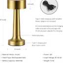 PUSU Cordless LED Gold Small Table Lamps Set of 2, Portable Rechargeable 4000mAh Battery Operated Desk Lamp, 3 Color Stepless Dimming for Kids, Restaurant, Bedside, Outdoor, Bar, Night Light, Gift