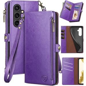 XcaseBar for Samsung Galaxy S23 FE Wallet case with Zipper Credit Card HolderRFID Blocking, Flip Folio Book PU Leather Phone case Shockproof Cover Women Men for Samsung S23FE case Purple