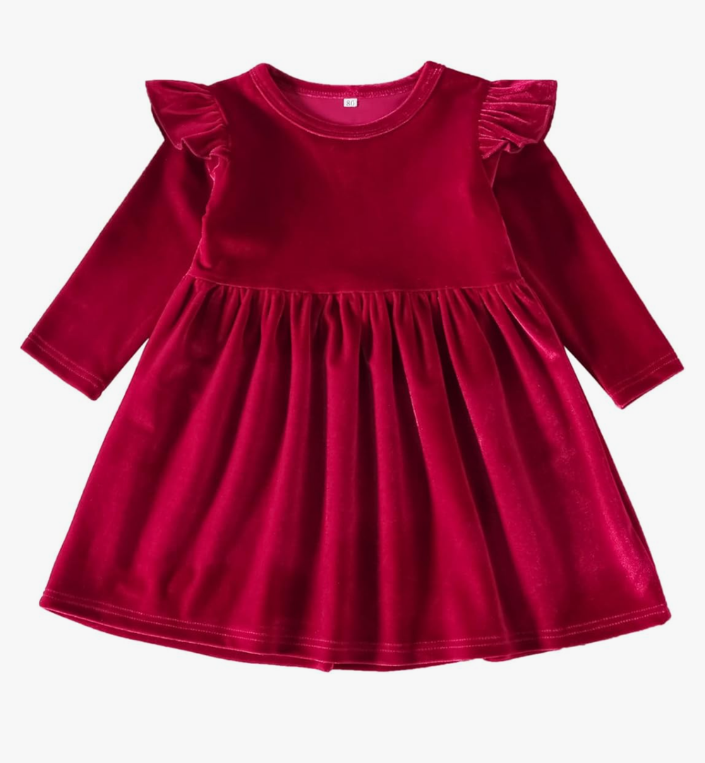 IDOPIP Toddler Baby Girls Velvet Tutu Dress Long Sleeve Princess Christmas Birthday Party Wedding Dresses Fall Winter Clothes Size 120