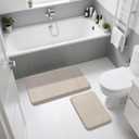 Yimobra Memory Foam Bathroom Rugs Sets 2 Piece - Super Soft Absorbent Quick Dry Bath Mat Set, Machine Washable Non Slip Floor Carpet for Tub Shower & Single Sink (17x24 & 31.5x20 Inch, Beige)
