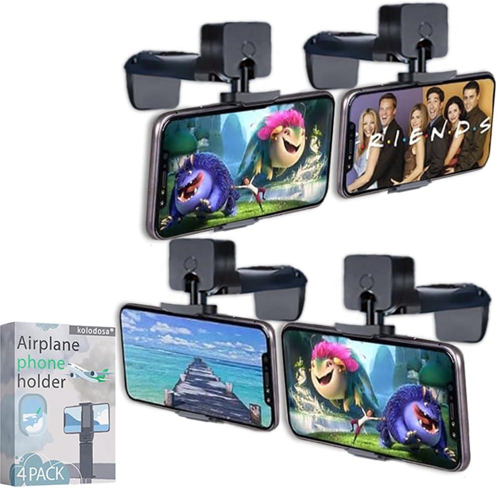 4 Pack Airplane Phone Holder Travel Essentials Accessories Cruise car Mount Cell Stand air Plane Table seat Desk Flight Vacation Size Golf cart Universal Hands Free