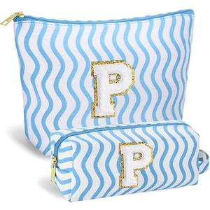 SEFORICO Initial Makeup Bag - Cute Makeup Bag Girl Makeup Bag, Personalized Gifts Teen Girl Gifts Toiletry Bag Cosmetic Travel Bag Makeup Bags Daughter Gifts Mom Gift Birthday Gifts for Women (Blue P)