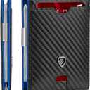 RUNBOX Mens Slim Wallet with Money Clip RFID Blocking Bifold Credit Card Holder for Men with Gift Box (Carbon black Blue)