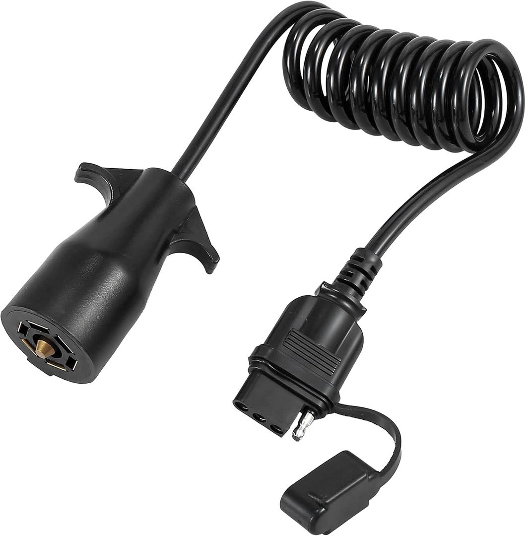 X AUTOHAUX 4.5ft 7 Way Round to 4 Way Pin Flat Trailer Coiled Wiring for Vehicle Car RV Harness Connector Adapter Plug