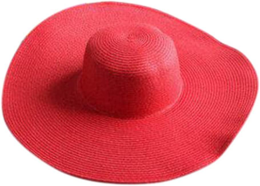 Big Beach Hats for Women Foldable Summer Wide Brim Packable Oversized Sun Hat Lady Girl Travel Straw Cap (Red)