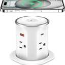 Pop Up Countertop Outlet with 15W Wireless Charger, 800J Surge Protection, 3.15in Pop-up Electrical Outlets with 4 Outlets & 4 USB for Kitchen,Conference Table (ETL Listed) (White)