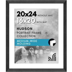 Americanflat 20x24 Picture Frame with Polished Plexiglass - Use as 16x20 Frame with Mat or Display 20x24 Photo Without Mat - Hudson Collection - Wide Picture Frames for Wall Display - Black