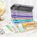 Annova Desk Drawer Organizer Tray for Office Organization - Metal Mesh - Storage Tray with Dividers for Pens, Desktop Accessories, Bathroom, Kitchen, Makeup and Office Supplies (Small, Purple)