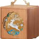 Wooden Jewelry Box for Women 4 Tier Walnut Wooden Jewelry Box with handle (White Deer Print A), 6.3"D x 6.1"W x 6.8"H
