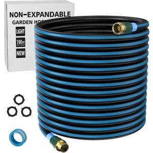 100 ft Non-expanding Garden Hose, 2025 Durable Water Hose, Leak-Proof Multi-Layer Outdoor Hose with Solid Brass Connectors Fittings for Lawn Car Watering Plants Cleaning, Black-Blue