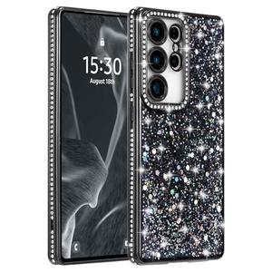 FABSPARK Case for Samsung Galaxy S24 FE, Glitter Crystal Diamond Rhinestone Sequin Shiny Bling Sparkly Glossy Luxury Electroplated, Aesthetic Cute Full Protection for Samsung Galaxy S24 FE, Black