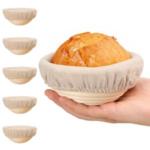 5 Inch Banneton Bread Proofing Basket Set of 6, Kikcoin Mini Sourdough Bread Baking Supplies, Small Banneton Basket Proofing Baskets for Sourdough Bread Baking