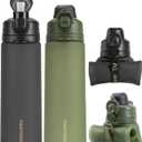 TakeToday Collapsible Water Bottles 21oz (600mL), Foldable Platinum Silicone Travel Water Bottle with Straw & Carry Strap, Leak-Resistant Screw Lid, Wide Mouth, BPA-Free for Hiking, Camping, Travel