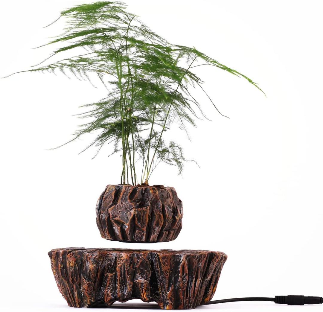 Levitating Plant Pot Magnetic Floating Plant Pot 360 Degree Rotating Bonsai Home Desk Decor for Living Room Office bar Birthday Gift (1, Reddish Brown)