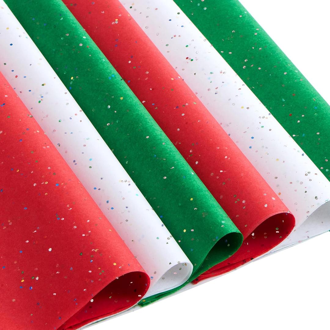 JOYIN 180 Sheets Glitter Tissue Paper, Red Green White Tissue Paper for Gift Wrapping Supplies, 20''x20 Christmas Wrapping Paper for Holiday Wrap Craft Decorations