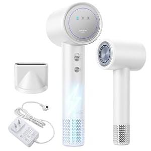 Cordless Hair Dryer Rechargeable, 15000mAh Travel Hair Dryer with Magnetic Nozzle, Portable Hair Blow Dryers for Women Kids Outdoor, White
