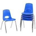 FDP 18" School Stack Chair, Stacking Student Seat with Chromed Steel Legs and Nylon Swivel Glides For In-Home Learning, Classroom or Office - Blue (5-Pack), 10371-BL