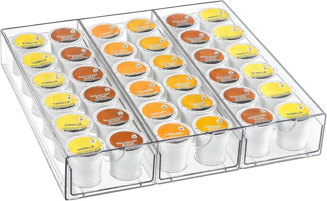 Clear Acrylic Coffee Pod Holder Organizer for K CUP, 36 Pods Storage for Kpods on Counter, Under Coffee Maker Countertop Drawer Organizer for KCUP, for Keurig Pod - Sturdy & Food Grade