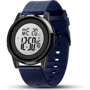 Mens Digital Watch Ultra-Thin Sports Waterproof Simple Watch Stainless Steel Wrist Watch for Men Women (Navy Blue)