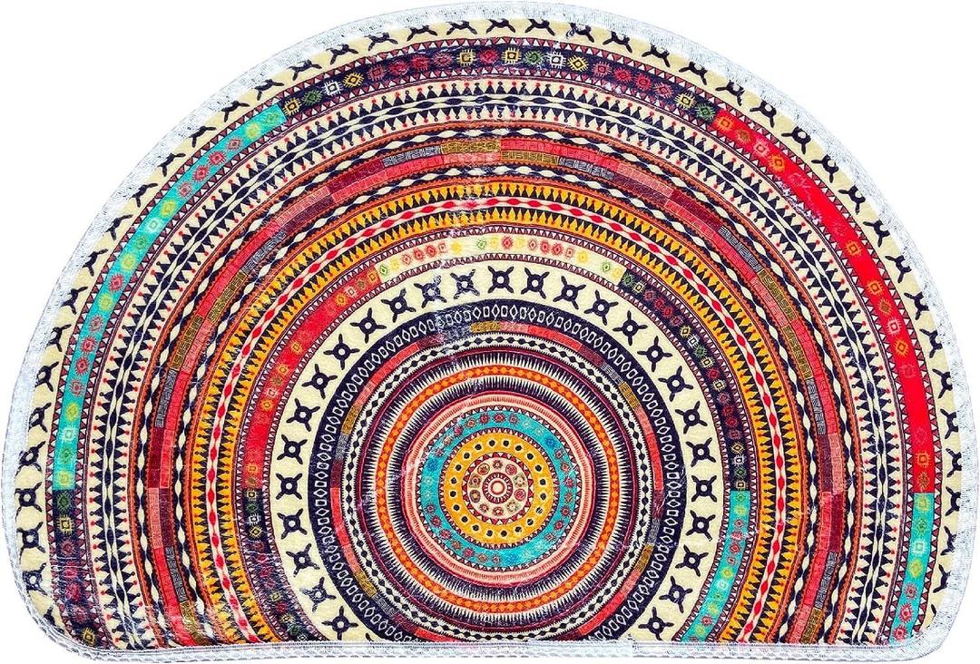 Bohemian Mandala Half Round Door Mat Bath Mat Half Circle Area Rug Indoor Outdoor Doormat Non Slip Bathroom Rugs Entrance Floor Mats Home Decor Rug for Kitchen 18x30 inch