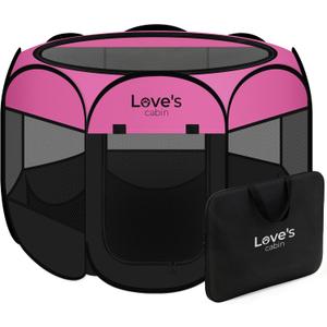 Love's cabin Pet Puppy Dog Playpen, Large Dog Tent Crates Cage Indoor/Outdoor, Portable Playpen for Cat, Foldable Pop Up Dog Kennel Playpen with Carring Case, Removable Zipper Top, Pink