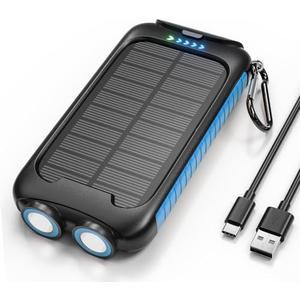 Nuynix Solar Charger Power Bank, 38800mAh Portable Phone Charger with 1 Type-C & 2 USB-A Ports Built-in Dual LED Flashlight, 15W Fast Charging Waterproof Solar Panel Charger