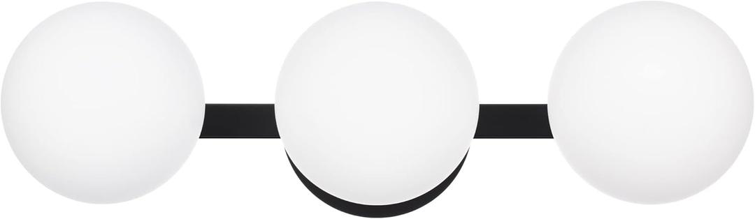 Bathroom Vanity Light Fixtures, Modern 3 Lights Globe Wall Sconce Lighting Matte Black, Porch Wall Mount Light Fixture for Bathroom, Mirror Cabinets Hallway Stairs (Matte Black, 3-Light)
