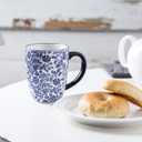Selamica 16 oz Ceramic Coffee Mugs Set of 6, Ceramic Tea Cup with Handle, Dishwasher oven microwave safe, Vintage Blue