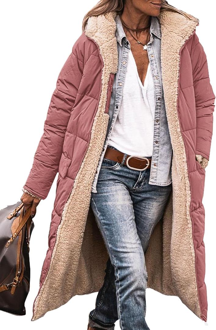 PRETTYGARDEN Women's 2025 Winter Fashion Clothes Oversized Shearling Fleece Long Coats Jackets (Large, Brick Red)