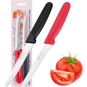 2-Pack Tomato Knife, Sharp Serrated Steak and Bread Knife Set, Premium High-Carbon 420 Stainless Steel Knives Blade for Soft Fruits, Vegetables, Meat & Home Kitchen Use