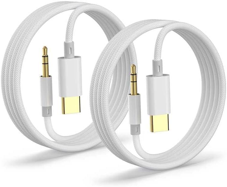 Aux to USB C, Aux Cord to USB C to 3.5mm Audio Headphone Jack Adapter [2 Pack,4FT], Hi-Fi DAC Dongle Aux Cord Compatible with iPhone 17/16/15 Pro Max,Samsung S25/S24/S23,iPad Pro, Pixel, Car Stereo