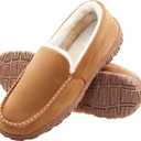 FLYFUPPY Mens Moccasin Slippers Memory Foam Slippers Warm Plush Fluffy Indoor/Outdoor House Shoes (10, Beige)
