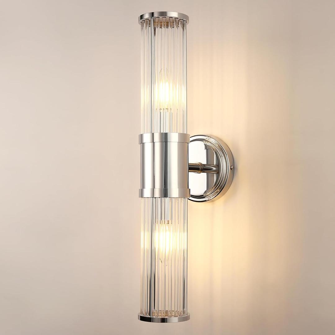 DORESshop Gold Wall Sconce, 19.6 Sconces Wall Lighting, 2-Light Modern Wall Light Fixtures, Bathroom Vanity Light for Living Room, Bedroom, Sconces Wall Decor (Chrome)
