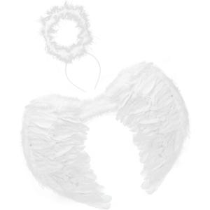 Angel Wings and Halo Headband For Kids Costumes, Feather Dress up Fancy Cosplay Party For Girls Women Adults (Small 17.7" X 13.8", White)