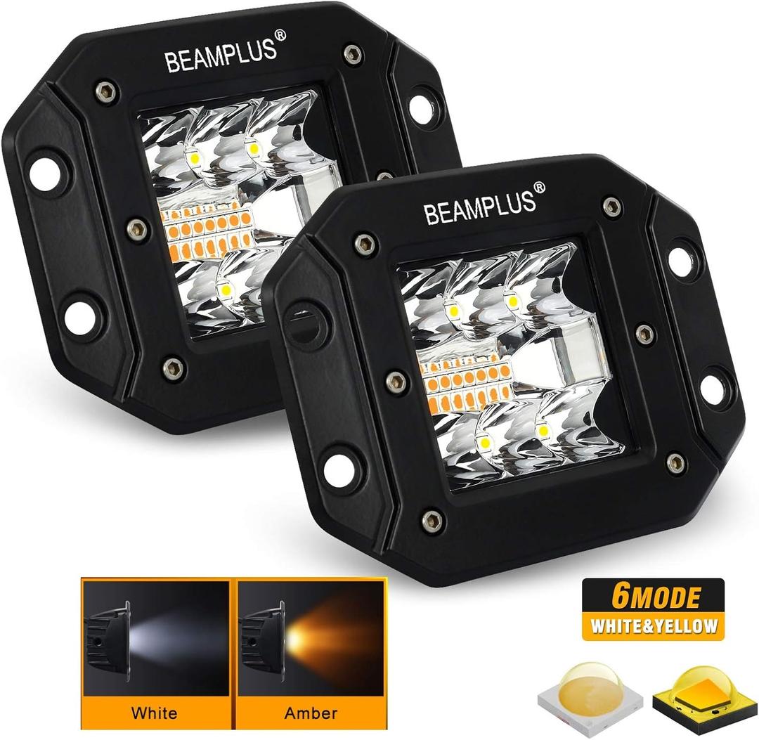2 Pcs 5in Amber White LED Cube Lights, 42W 4200LM LED Pods Fog Lights for Off Road, ATV, UTV, 4x4, SUV, 12V-24V IP68