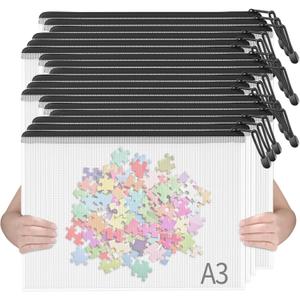 SUNEE 18pcs Plastic Mesh Zipper Pouch, A3, Extra Large, 16x11 in, Water-Resistant Zip Bag for School Office Supplies, Puzzles & Games Organizing Storage (Black, 18 Pack) (11x16)