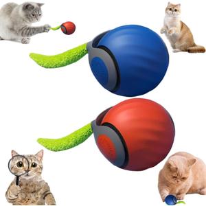 Speedy Tail 2.0, Interactive Cat Toy Ball with Tail, Two Speed Adjustment (Orange + Blue)